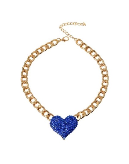 Blue - Rhinestone Heart Necklace