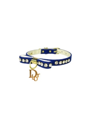 BLUE - Velvet Dior Charm Collar - 10"