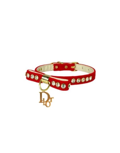 RED - Velvet Dior Charm Collar - 14"