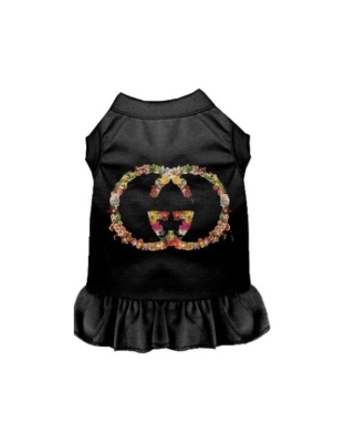 BLACK - Floral Pucci Dog Dress - X Small
