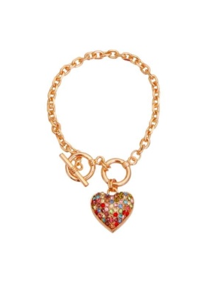 Gold Chain 3D Multi-Color Heart Dog Necklace - 10"