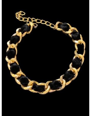 Black - Gold Chain Velvet Collar - Large