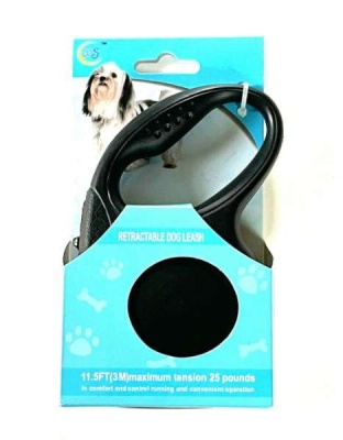 Retractable Dog Pet Leash 11.5ft (3m) Maximum Tension 25 Lbs Black Color