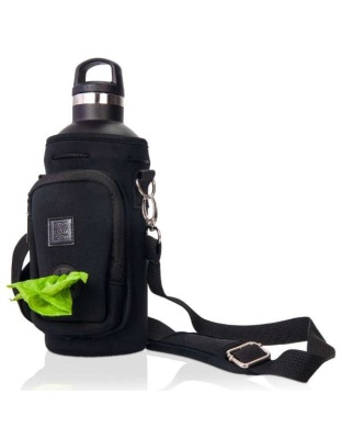 Black - Made Easy Kit Water Bottle Carrier w/Pocket for Dog Poop Bag - 32oz Large