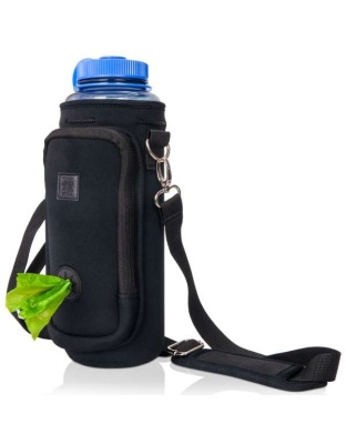 Black - Made Easy Kit Water Bottle Carrier w/Pocket for Dog Poop Bag - 40oz Tall & Large
