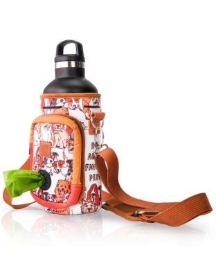 Brown Dog Lover - Made Easy Kit Water Bottle Carrier w/Pocket for Dog Poop Bag - 32oz Large