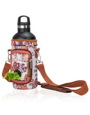 Brown Dog Lover - Made Easy Kit Water Bottle Carrier w/Pocket for Dog Poop Bag - 40oz Tall & Large