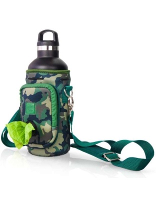 Camo Dark Green - Made Easy Kit Water Bottle Carrier w/Pocket for Dog Poop Bag - 32oz Large