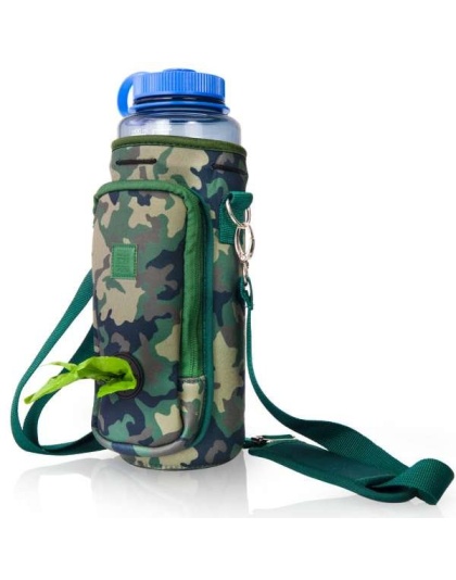Camo Dark Green - Made Easy Kit Water Bottle Carrier w/Pocket for Dog Poop Bag - 40oz Tall & Large