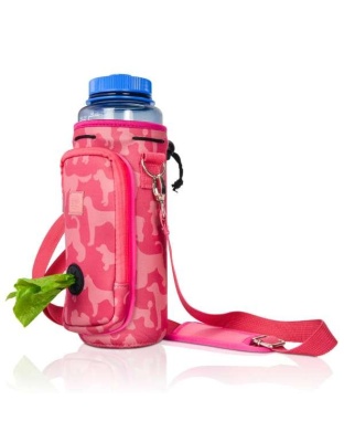 Pink Dog Silhouettes - Made Easy Kit Water Bottle Carrier w/Pocket for Dog Poop Bag - 40oz Tall & Large