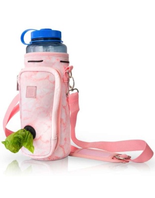 Pink Marble - Made Easy Kit Water Bottle Carrier w/Pocket for Dog Poop Bag - 40oz Tall & Large