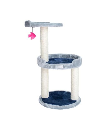 3 Level Real Wood Cat scratcher, x2905, Gray W Plush Perch