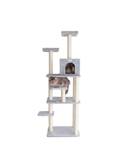 GleePet 74-Inch Real Wood Cat Tree W Seven Levels Gray