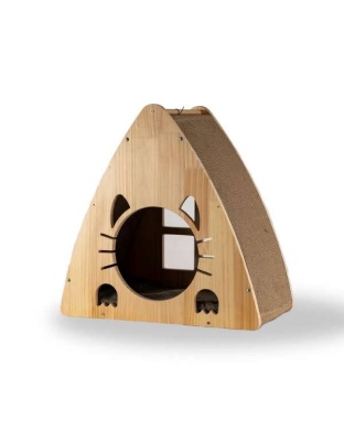 Medium Triangular Natural Solid Wood Cat Condo S2106