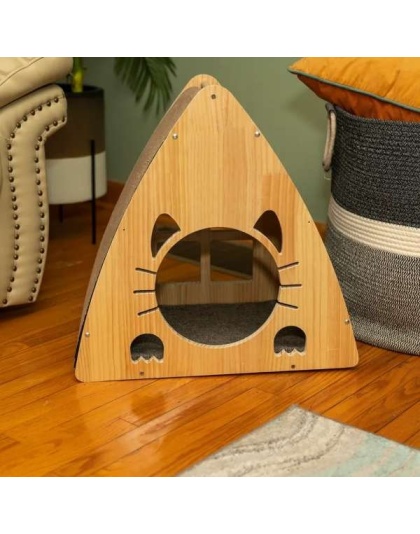 Medium Triangular Natural Solid Wood Cat Condo S2106