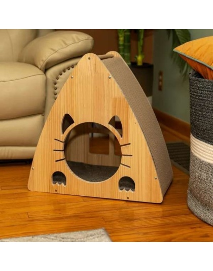Medium Triangular Natural Solid Wood Cat Condo S2106
