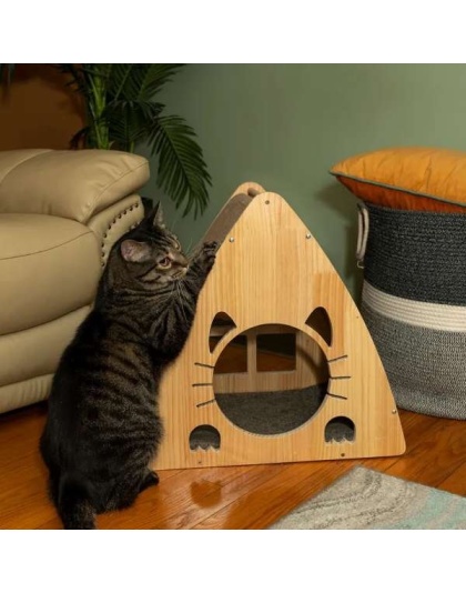 Medium Triangular Natural Solid Wood Cat Condo S2106
