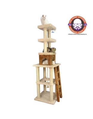 Real Wood  Multi-Level Cat Tower X8303 Cat Tree In Beige
