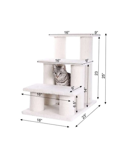 Real Wood 3 Step Cat Step Stairs Ramp,  25" Dogs Climber