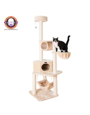 Real Wood 72" H Pet Cat Tower W Lounge Basket, Perch, A7204