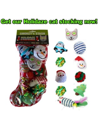 Smokey's Stash Christmas Stockings Stuffed with 12 Catnip Toys