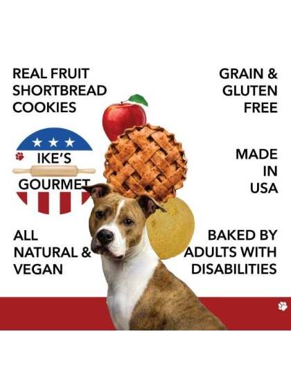 Ike's Gourmet Apple Pie Dog Treat Cookies - Real Fruit Shortbread Cookies Vegan and All-Natural Grain and Gluten Free Made in USA - 8 oz. Resealable & Reusable Standing Pouch with Interior Zipper