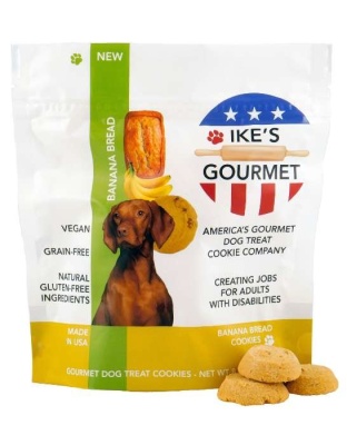 Ike's Gourmet Banana Bread Dog Treat Cookies - Real Fruit Shortbread Cookies Vegan and All-Natural Grain and Gluten Free Made in USA - 8 oz. Resealable & Reusable Standing Pouch with Interior Zipper