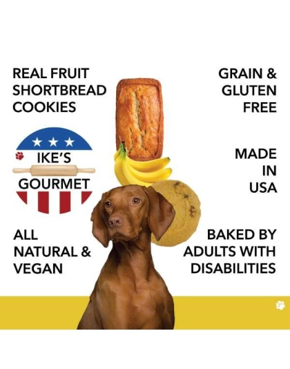Ike's Gourmet Banana Bread Dog Treat Cookies - Real Fruit Shortbread Cookies Vegan and All-Natural Grain and Gluten Free Made in USA - 8 oz. Resealable & Reusable Standing Pouch with Interior Zipper
