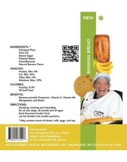 Ike's Gourmet Banana Bread Dog Treat Cookies - Real Fruit Shortbread Cookies Vegan and All-Natural Grain and Gluten Free Made in USA - 8 oz. Resealable & Reusable Standing Pouch with Interior Zipper
