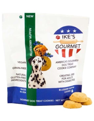 Ike's Gourmet Blueberry Muffin Dog Treat Cookies - Real Fruit Shortbread Cookies Vegan and All-Natural Grain and Gluten Free Made in USA - 8 oz. Resealable & Reusable Standing Pouch with Interior Zipper