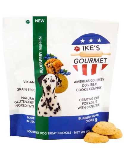 Ike's Gourmet Blueberry Muffin Dog Treat Cookies - Real Fruit Shortbread Cookies Vegan and All-Natural Grain and Gluten Free Made in USA - 8 oz. Resealable & Reusable Standing Pouch with Interior Zipper