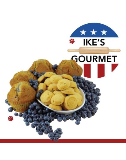 Ike's Gourmet Blueberry Muffin Dog Treat Cookies - Real Fruit Shortbread Cookies Vegan and All-Natural Grain and Gluten Free Made in USA - 8 oz. Resealable & Reusable Standing Pouch with Interior Zipper