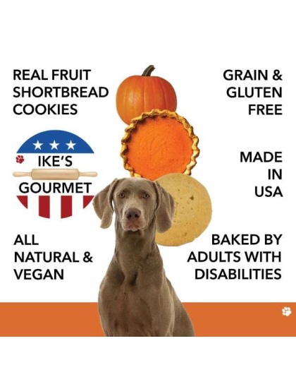 Ike's Gourmet Pumpkin Pie Dog Treat Cookies - Real Fruit Shortbread Cookies Vegan and All-Natural Grain and Gluten Free Made in USA - 8 oz. Resealable & Reusable Standing Pouch with Interior Zipper