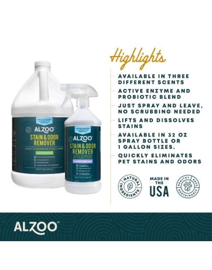 ALZOO Enzymatic Stain & Odor Remover Lavender Vanilla, 16oz - 32oz Lavender Vanilla