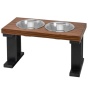 Black/Chestnut - Farmhouse 2 Bowl Elevated Regular Feeder -  12 Inch