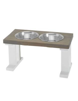 White/Gray - Farmhouse 2 Bowl Elevated Regular Feeder -  12 Inch