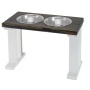 White/Ebony - Farmhouse 2 Bowl Elevated Regular Feeder -  16 Inch