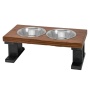 Black/Chestnut - Farmhouse 2 Bowl Elevated Regular Feeder -  8 Inch