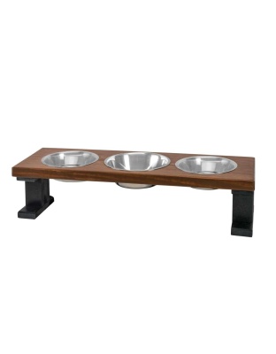 Black/Chestnut - Farmhouse 3 Bowl Elevated Regular Feeder -  12 Inch