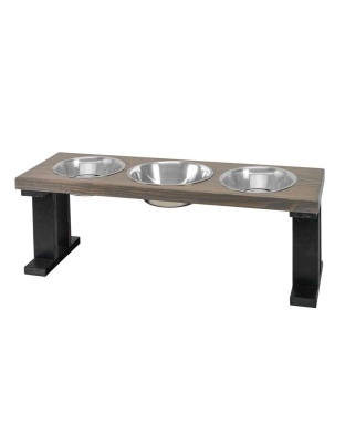 Black/Gray - Farmhouse 3 Bowl Elevated Regular Feeder -  12 Inch