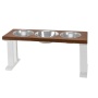 White/Chestnut - Farmhouse 3 Bowl Elevated Regular Feeder -  16 Inch