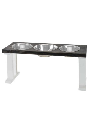 White/Ebony - Farmhouse 3 Bowl Elevated Regular Feeder - 16 Inch