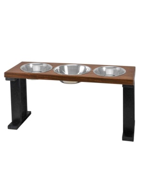 Black/Chestnut - Farmhouse 3 Bowl Elevated Regular Feeder -  16 Inch