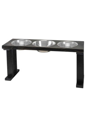 Black/Ebony - Farmhouse 3 Bowl Elevated Regular Feeder -  16 Inch