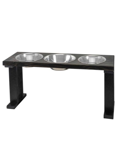 Black/Ebony - Farmhouse 3 Bowl Elevated Regular Feeder -  16 Inch