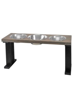 Black/Gray - Farmhouse 3 Bowl Elevated Regular Feeder -  16 Inch