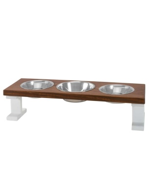 White/Chestnut - Farmhouse 3 Bowl Elevated Regular Feeder -  8 Inch