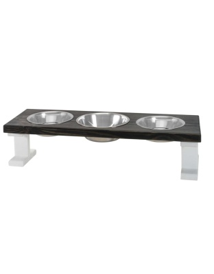 White/Ebony - Farmhouse 3 Bowl Elevated Regular Feeder -  8 Inch