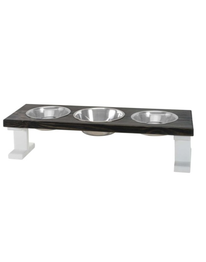 White/Ebony - Farmhouse 3 Bowl Elevated Regular Feeder -  8 Inch