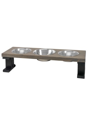 Black/Gray - Farmhouse 3 Bowl Elevated Regular Feeder -  8 Inch
